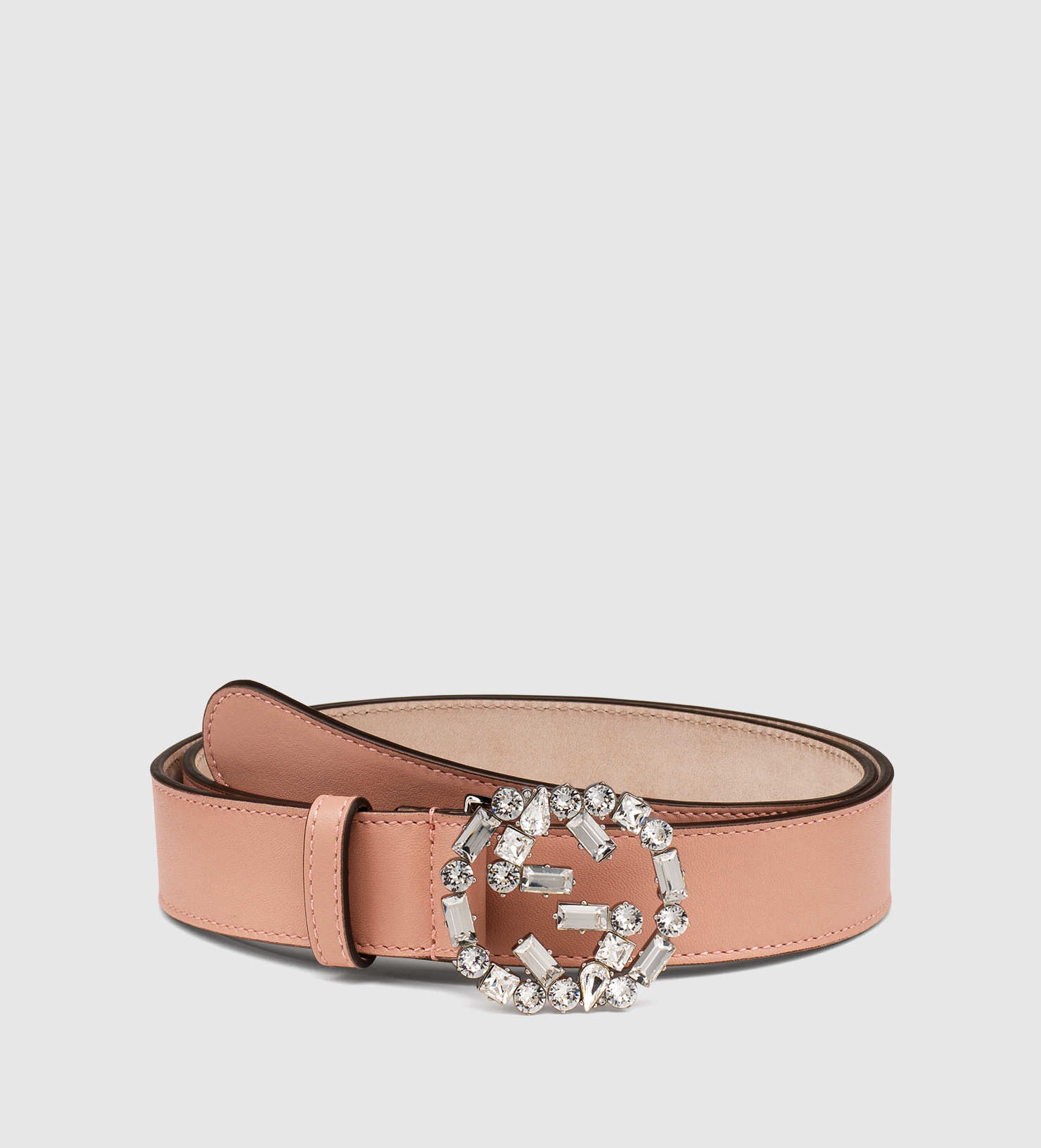Gucci Pink Leather Belt With Crystal Interlocking G Buckle - Lyst