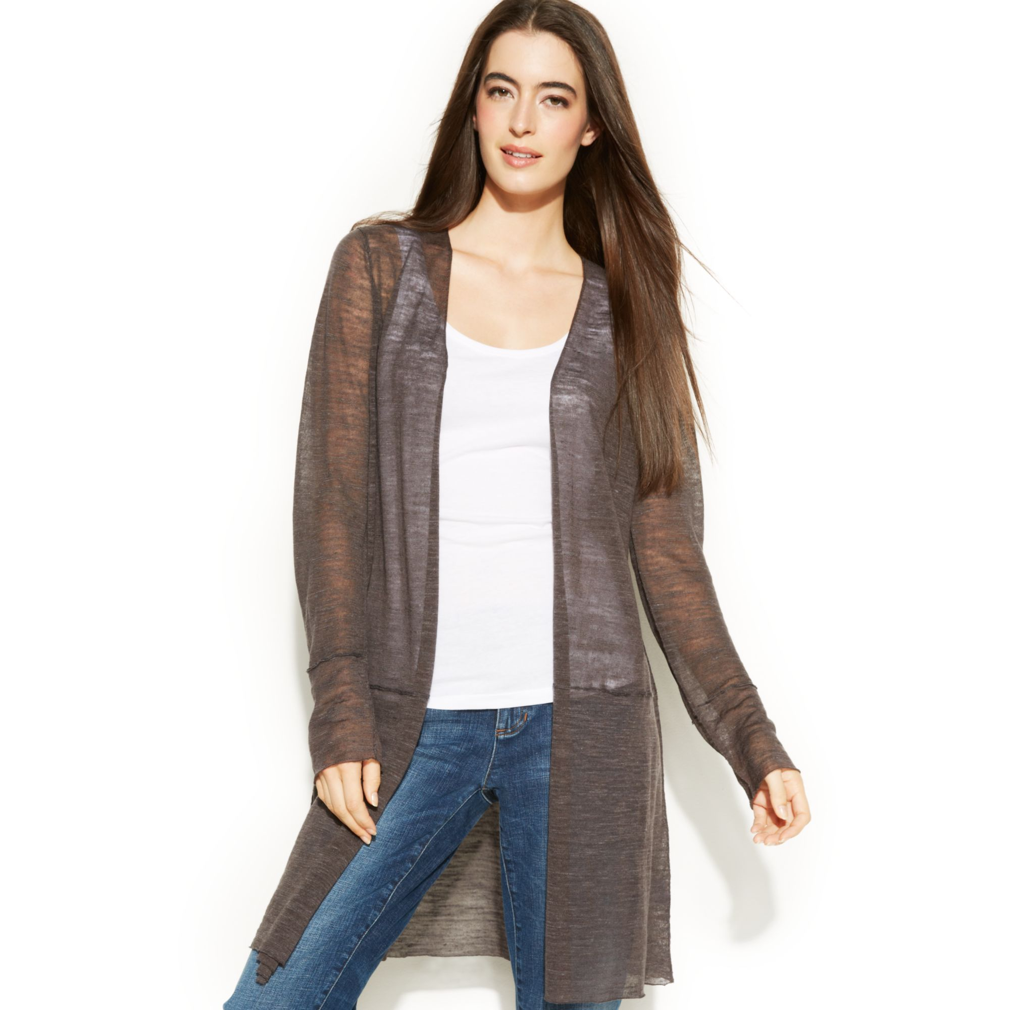 Eileen Fisher Long Linen Cardigan in Carbon (Gray) Lyst
