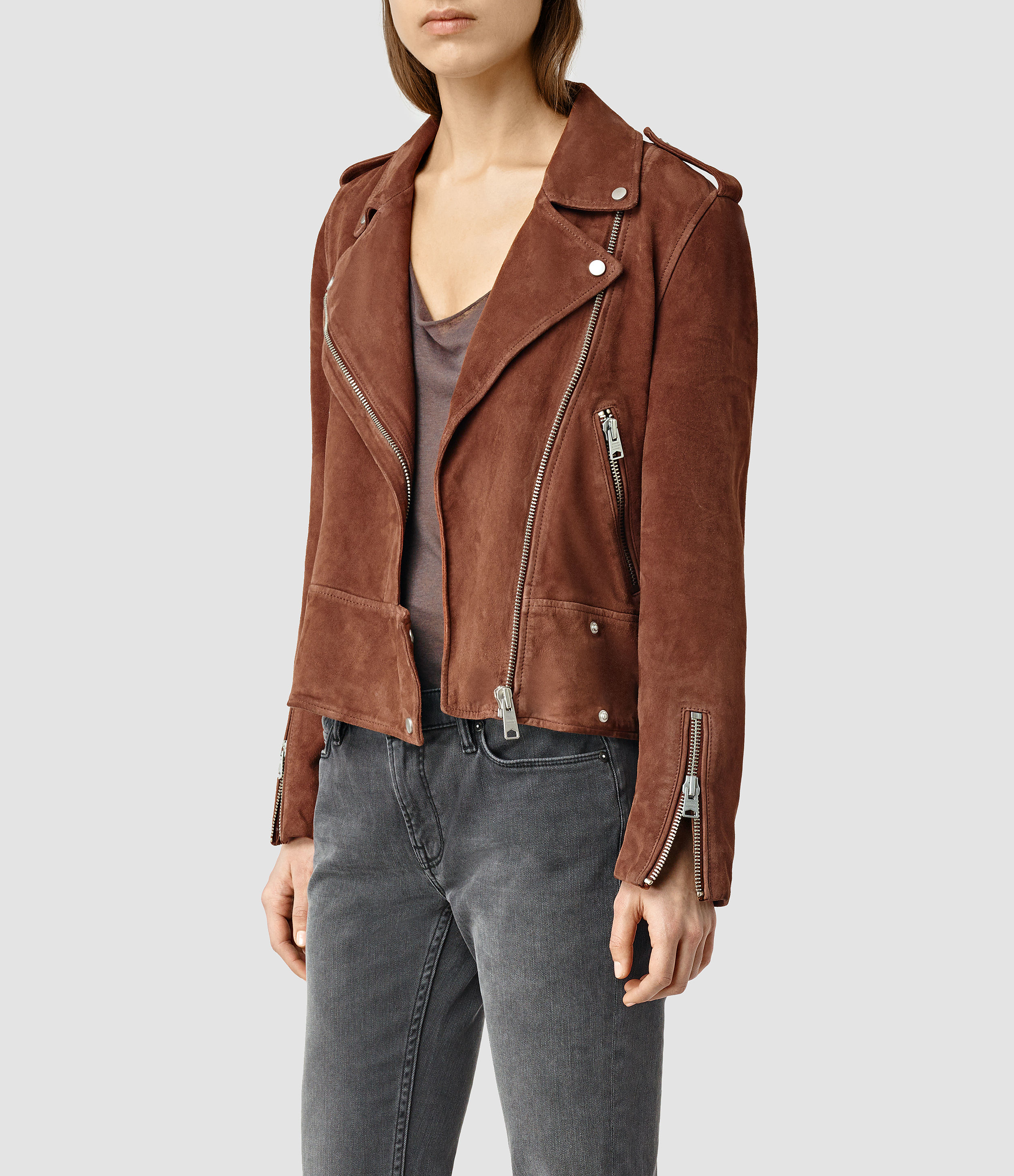 Women S Brown Holme Suede Biker Jacket Usa