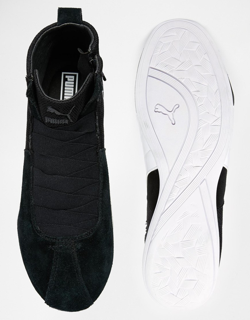 PUMA Suede Eskiva Mid Black Textured Sneakers | Lyst