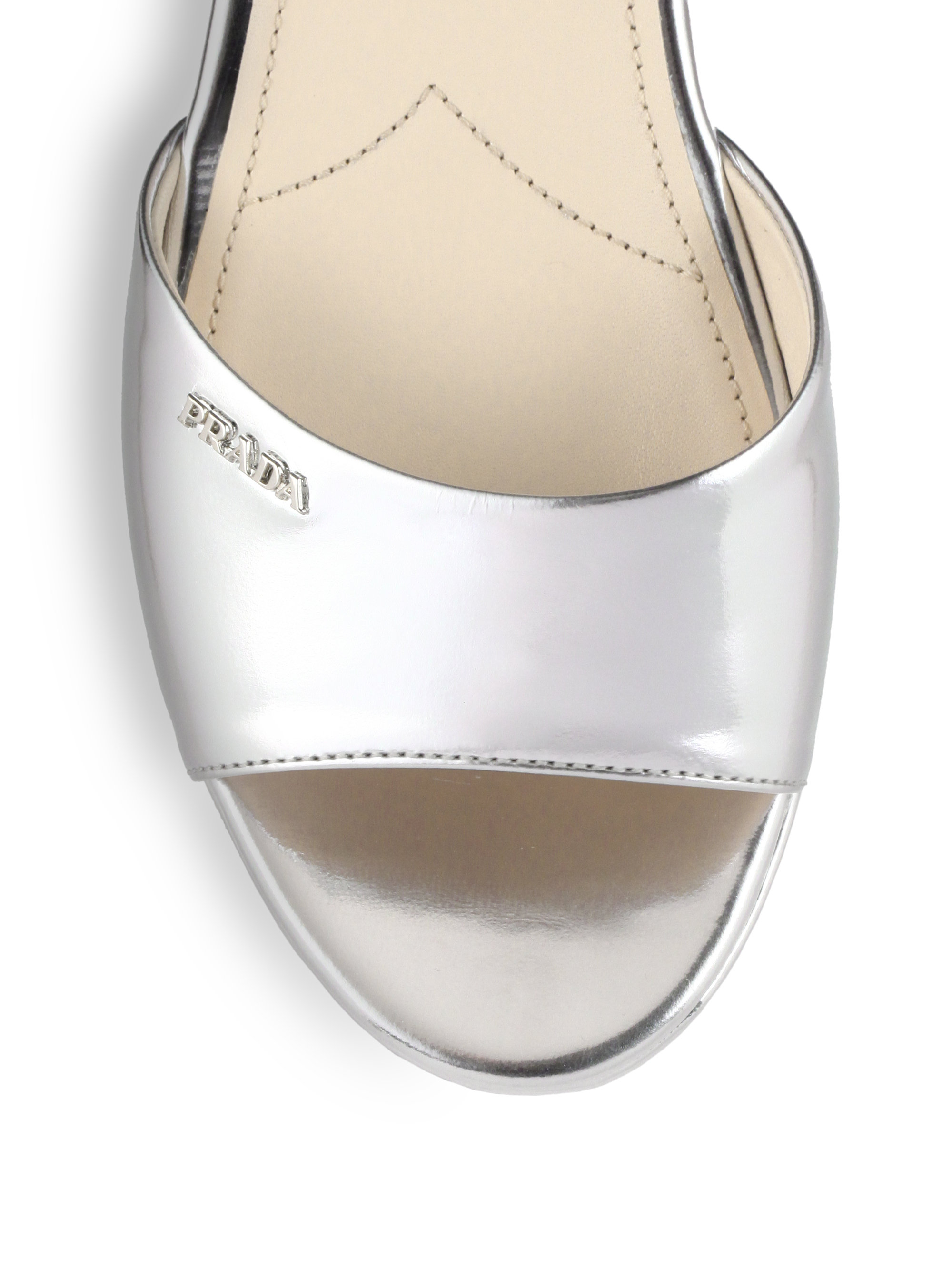 Prada Metallic Leather Platform Wedge Sandals | Lyst