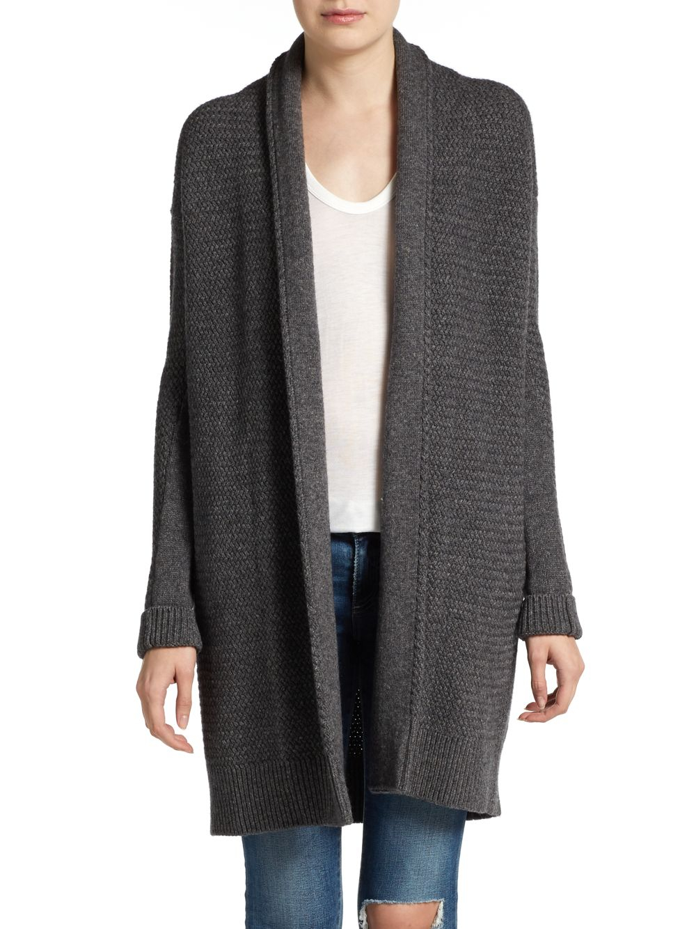 Vince Ribbed Yak Wool Cardigan in Gray - Lyst