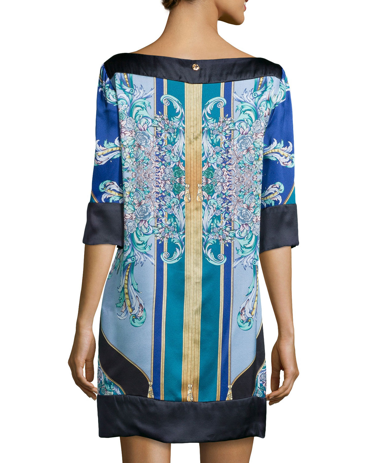 Versace 3/4Sleeve Printed Silk Tunic Dress in Black (floral) Lyst
