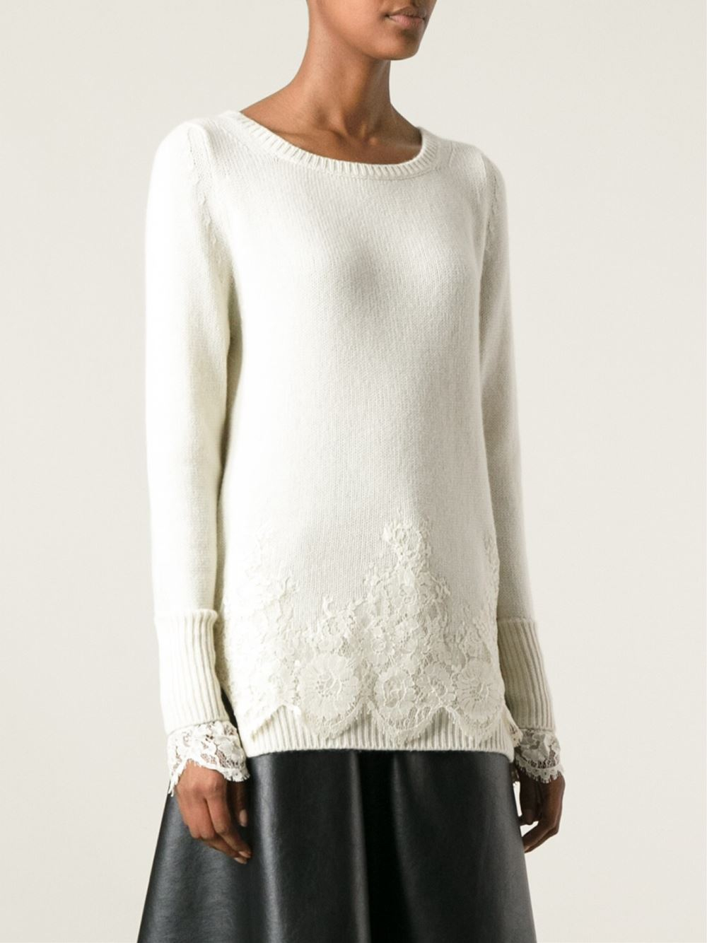 Lyst - Ermanno scervino Lace Detail Sweater in White