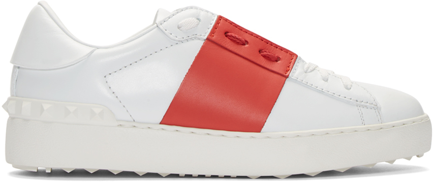 Muldyr behandle Benign Valentino Leather White & Red Striped Low-top Sneakers - Lyst