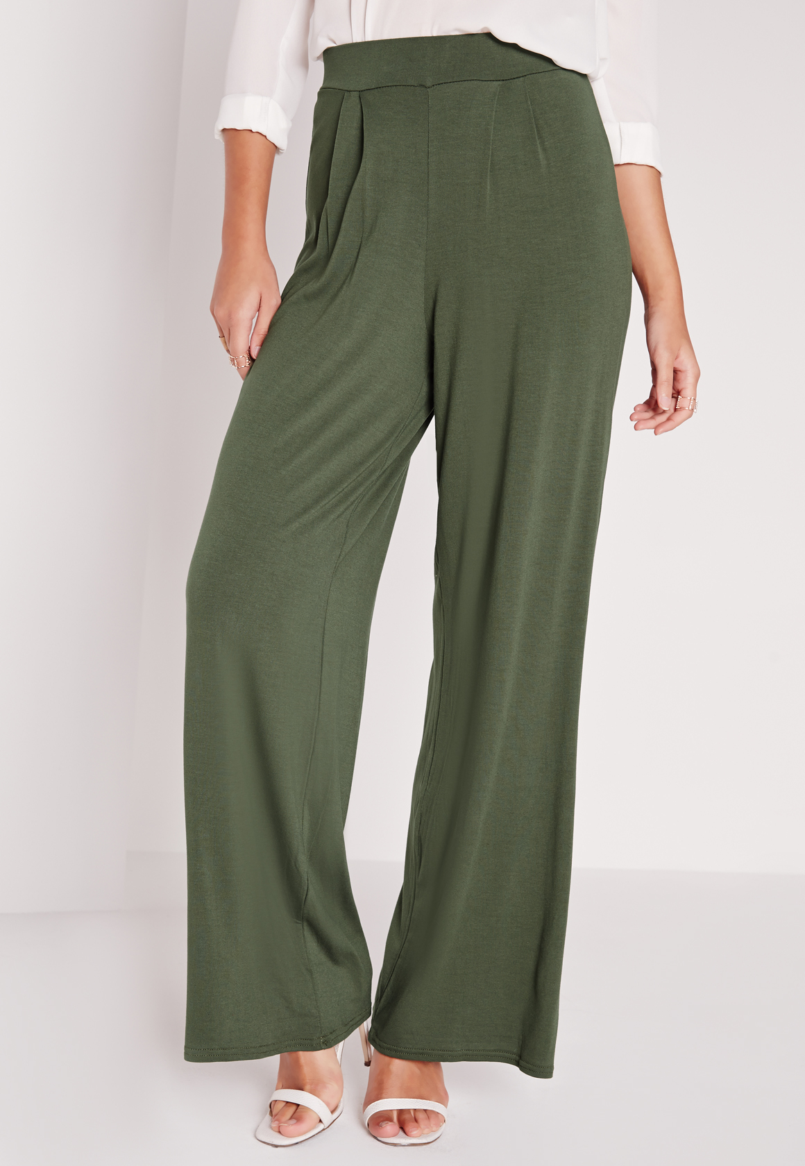 Lyst - Missguided Jersey Wide Leg Trousers Khaki Green in Natural