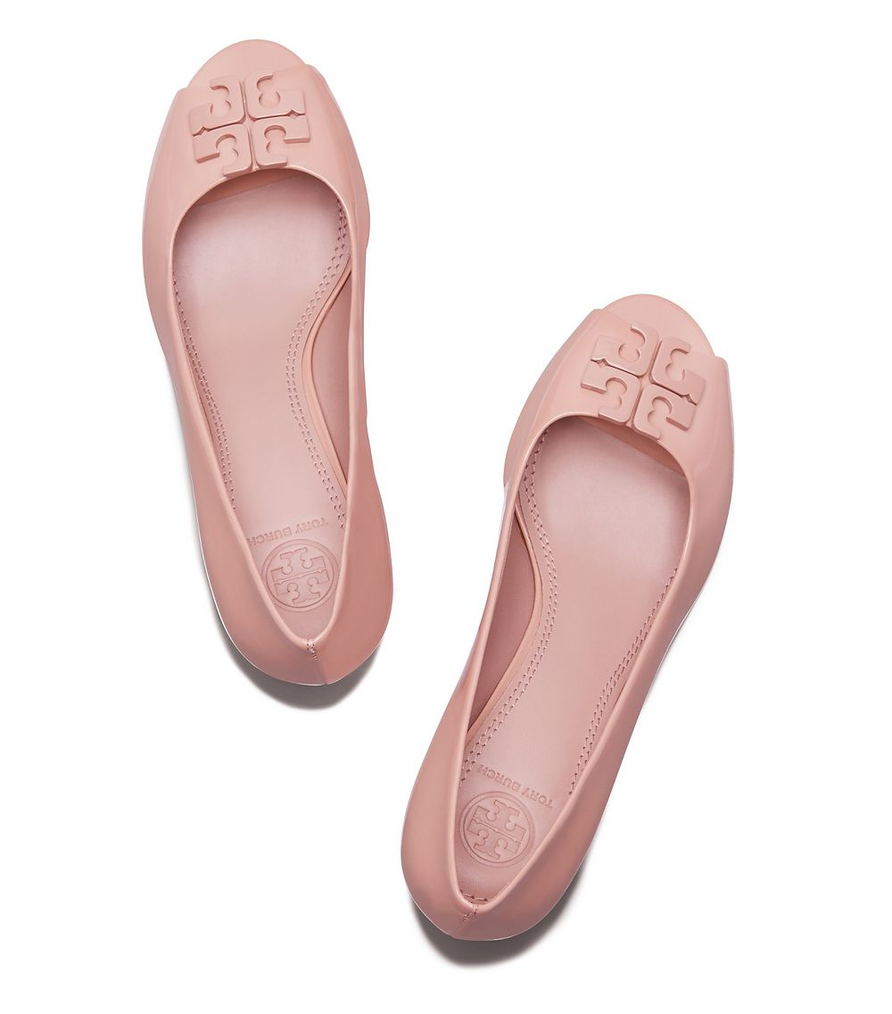 Tory Burch Lowell Patent Peep-toe Mid-heel Wedge in Pink | Lyst