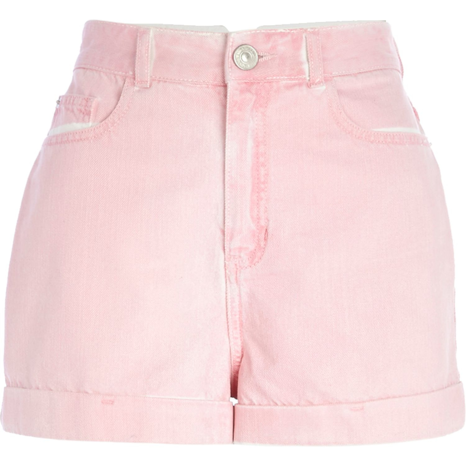 pink high waisted denim shorts