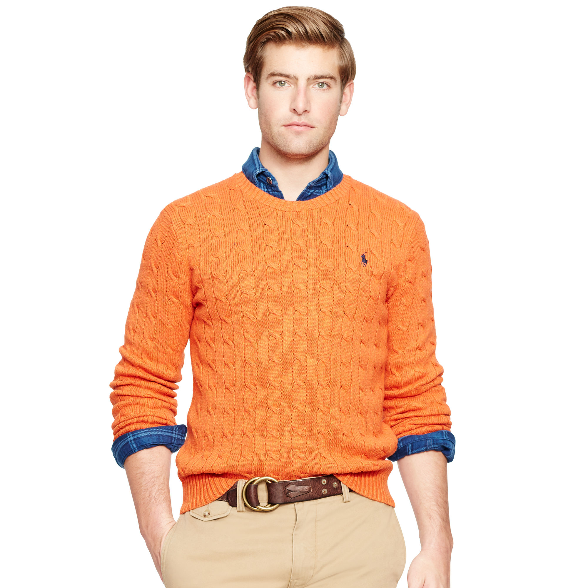 Polo Ralph Lauren Cable-knit Tussah Silk Sweater in Orange for Men - Lyst