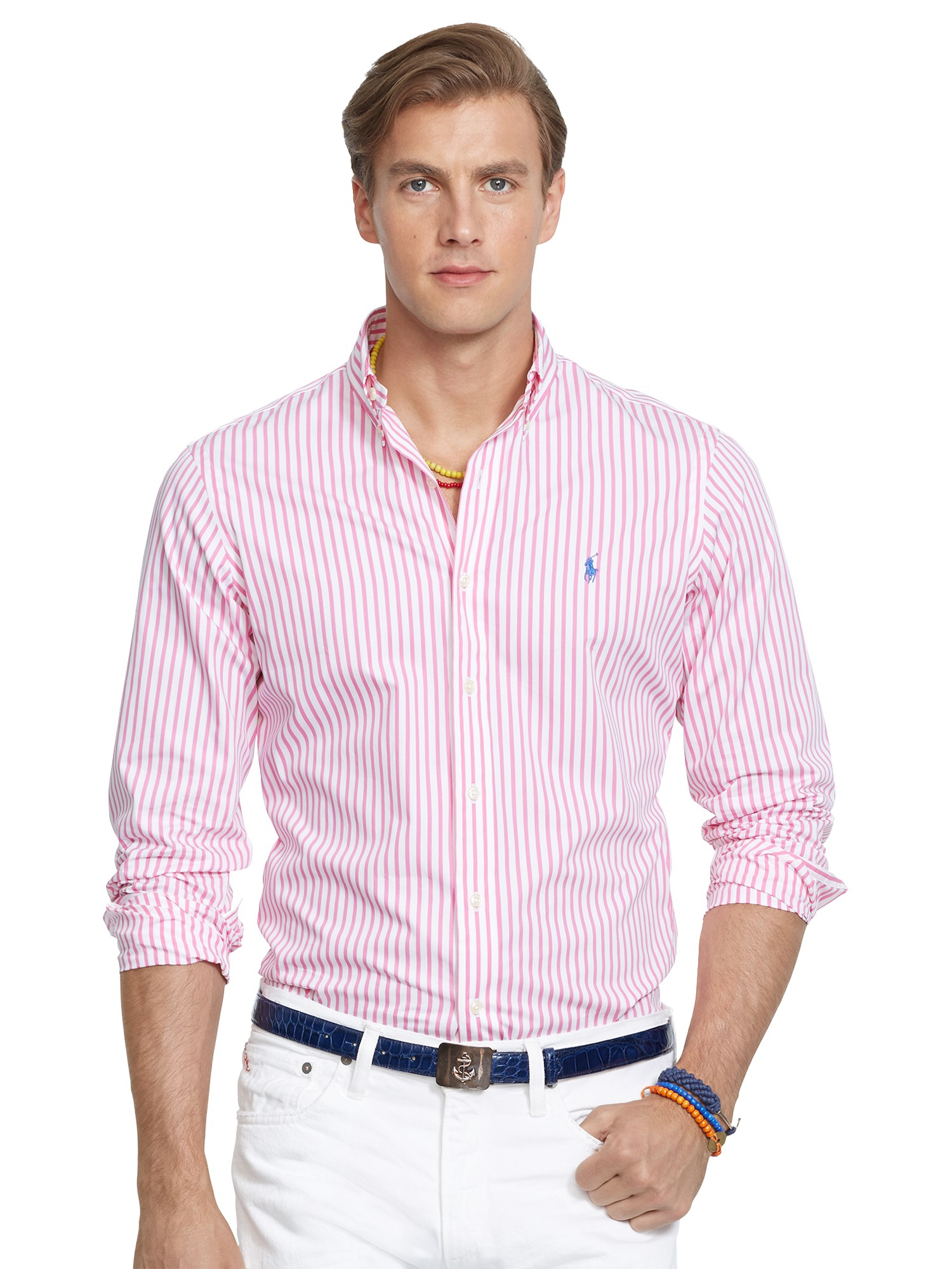  Polo  Ralph  Lauren  Bengal Stripe Poplin Shirt  in Pink for 