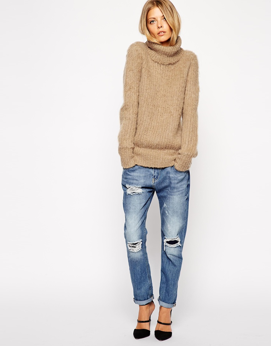 camel roll neck jumper womens