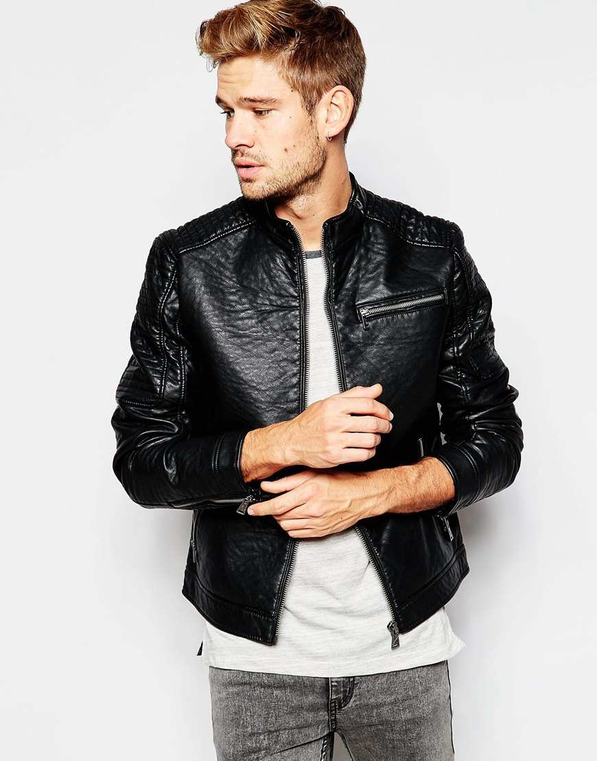 Esprit Faux Leather Jacket With Quilted Sleeves in Black for Men | Lyst