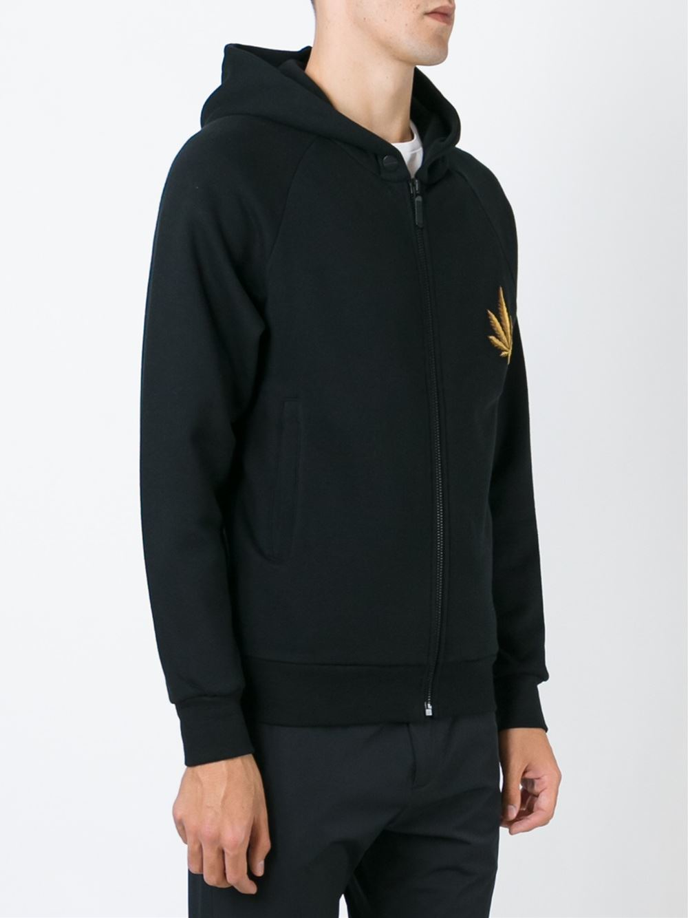 Palm Angels Embroidered Cannabis Leaf Hoodie in Black for Men Lyst