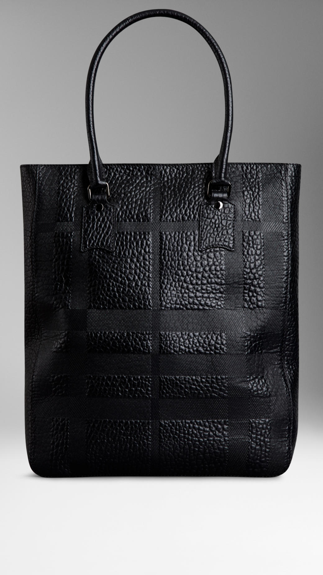Burberry Embossed Check Leather Tote Bag in Black for Men - Lyst