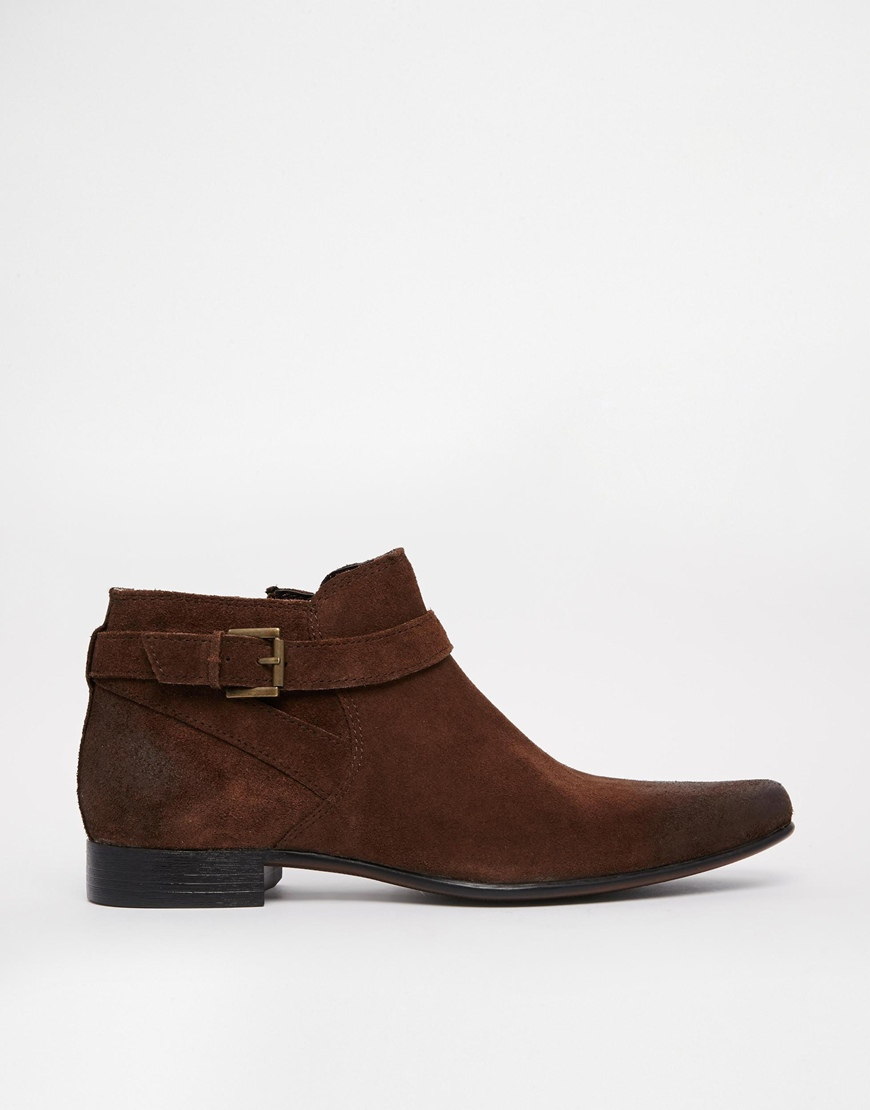 ASOS Chelsea Boots In Brown Suede With Buckle Strap for Men - Lyst