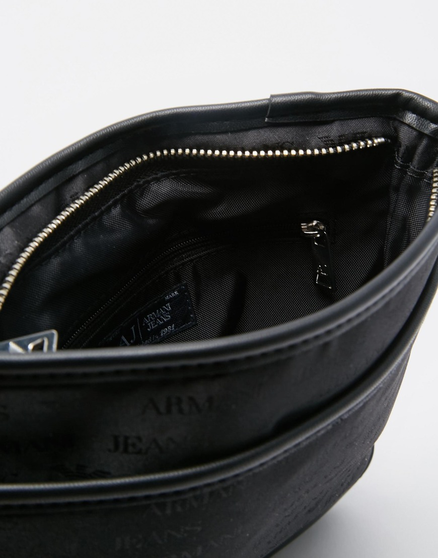 Armani Jeans Nylon Flight Bag With All Over Logo Print in Black 