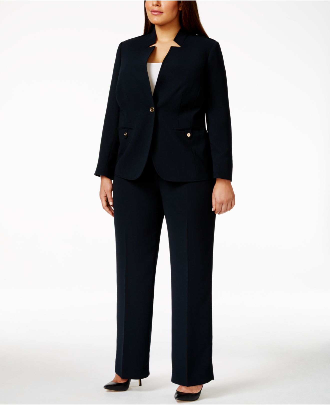 Tahari Plus Size Military-style Jacket Pant Suit in Blue | Lyst