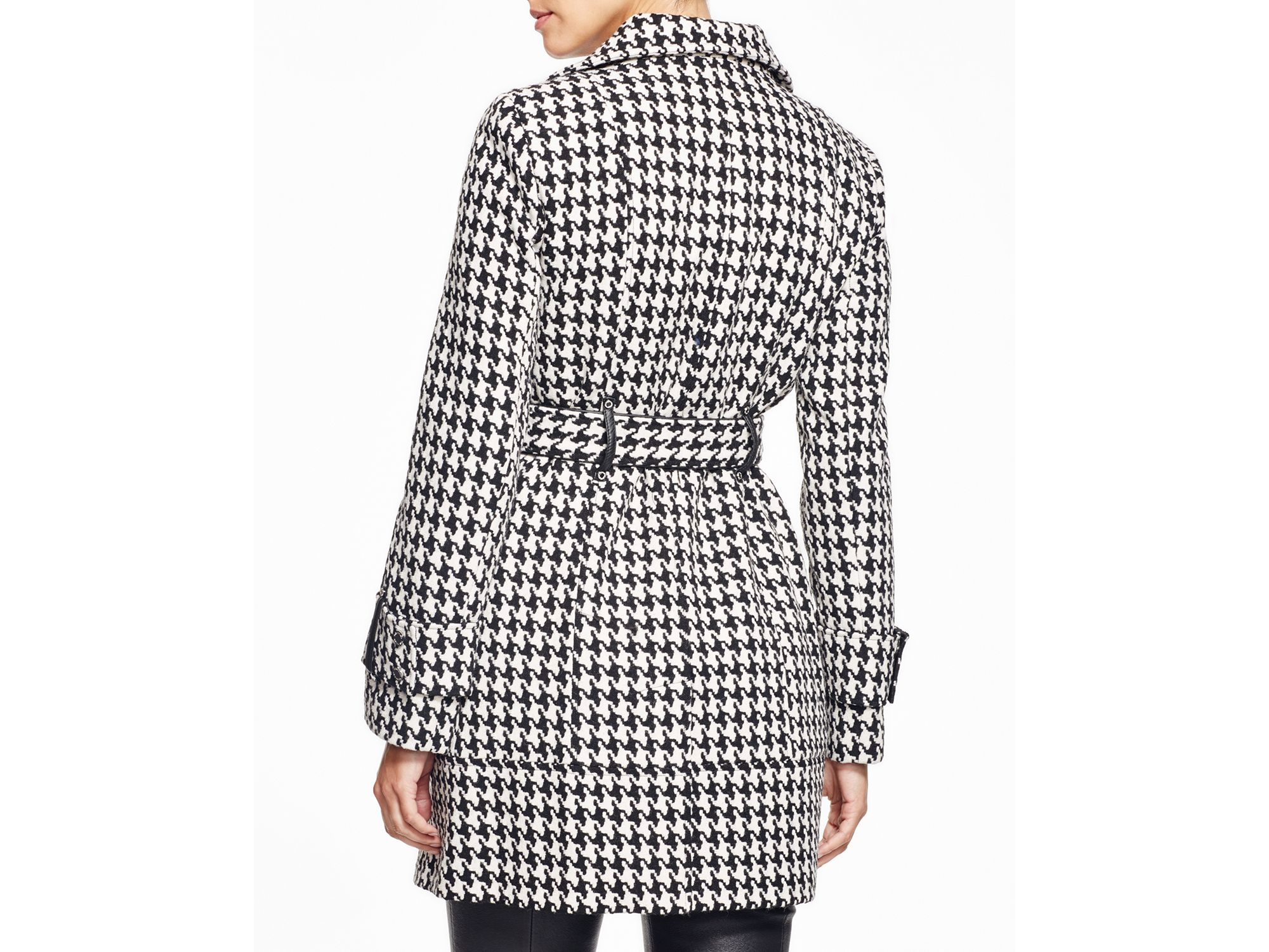 Calvin Klein Wool Belted Houndstooth Coat in Black/White (Black) Lyst