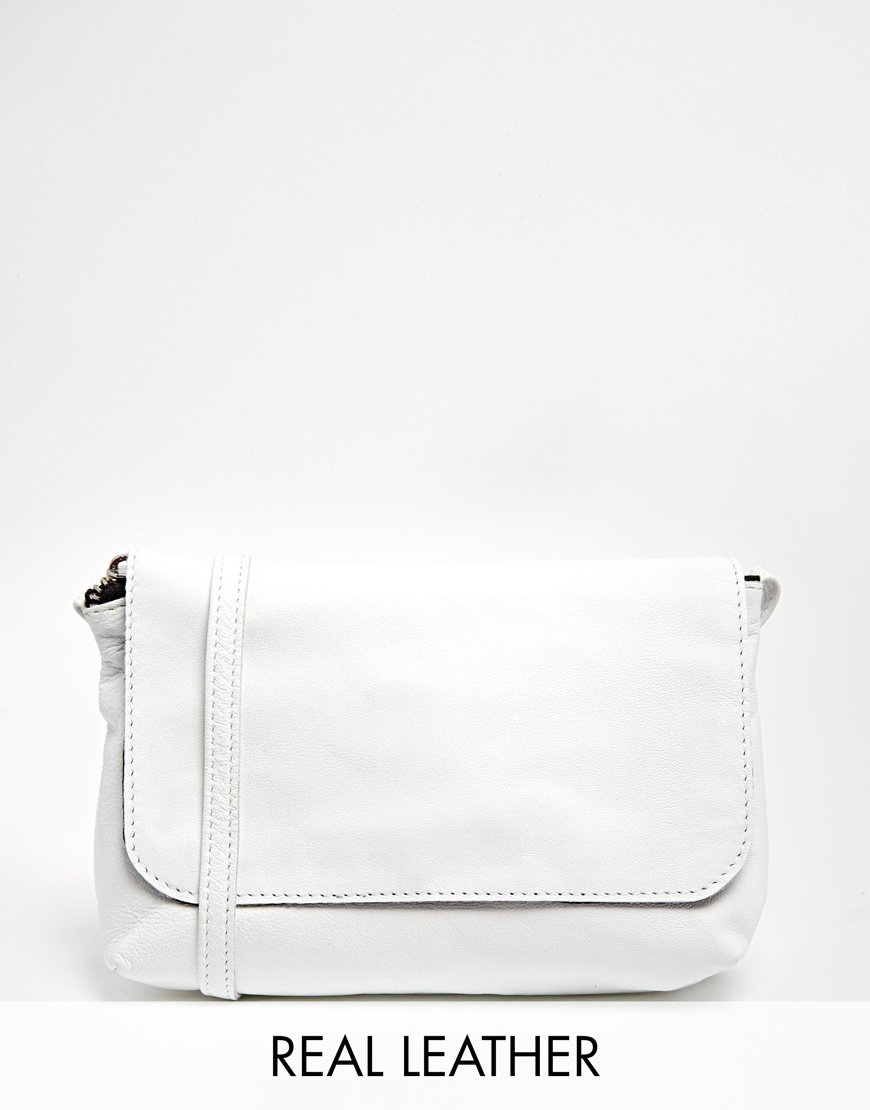 Asos Soft Leather Cross Body Bag in White | Lyst