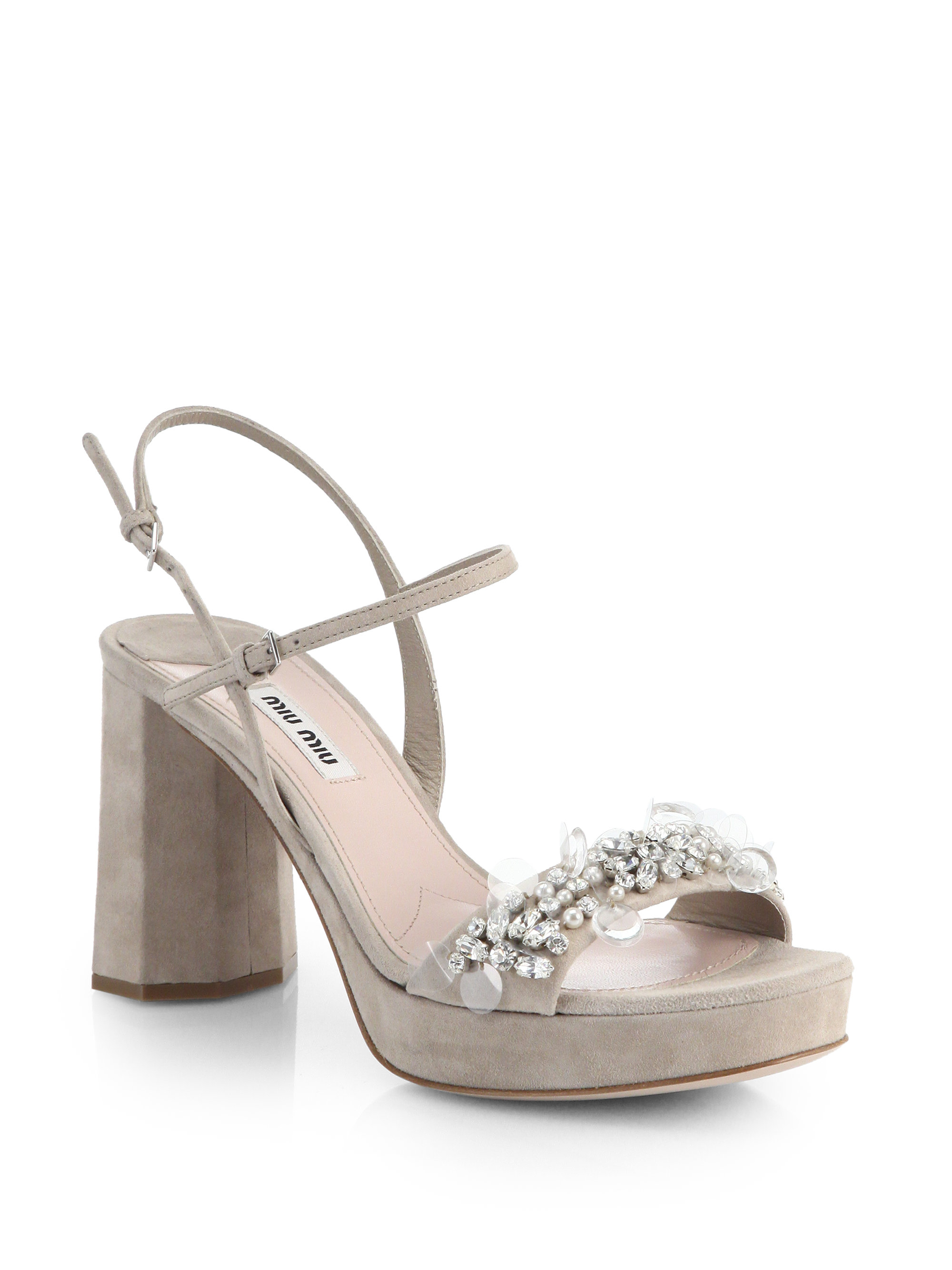 Lyst - Miu Miu Jeweled Platform Sandals in Natural