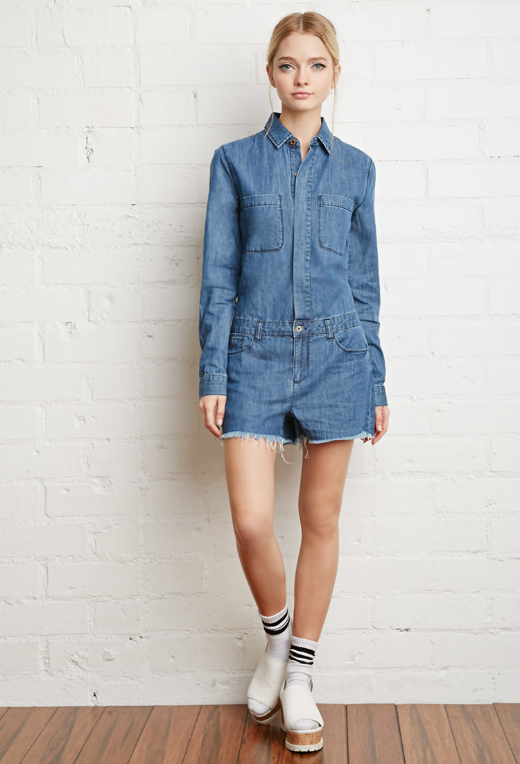 blue jean romper shorts