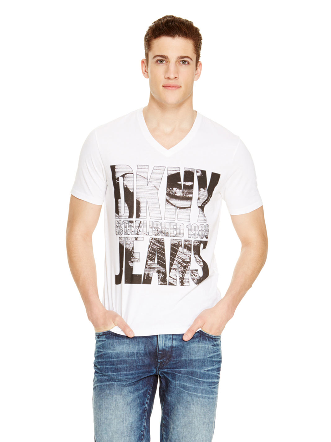 Lyst Dkny Jeans Logo Vneck Tee in White for Men
