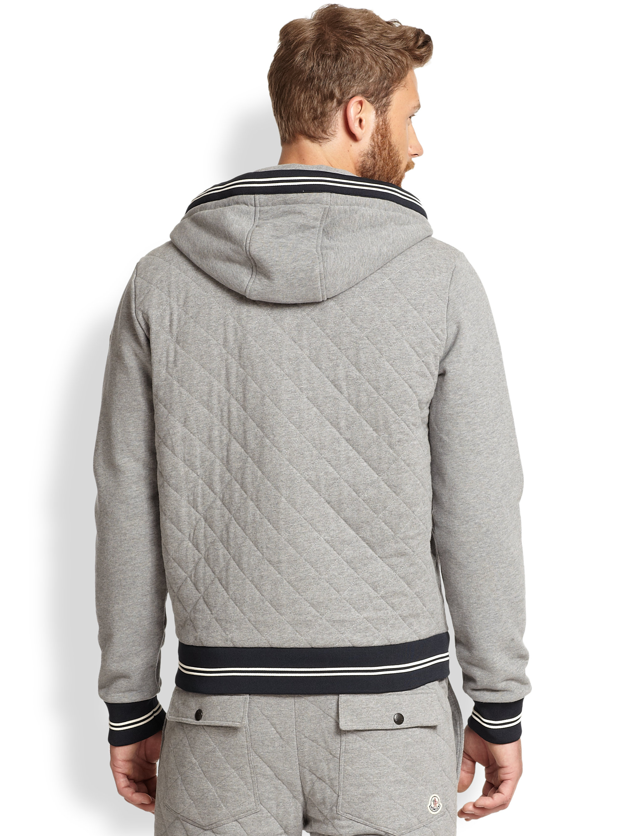 Download Moncler Quilted Zip-Front Sweatshirt in Grey (Gray) for ...