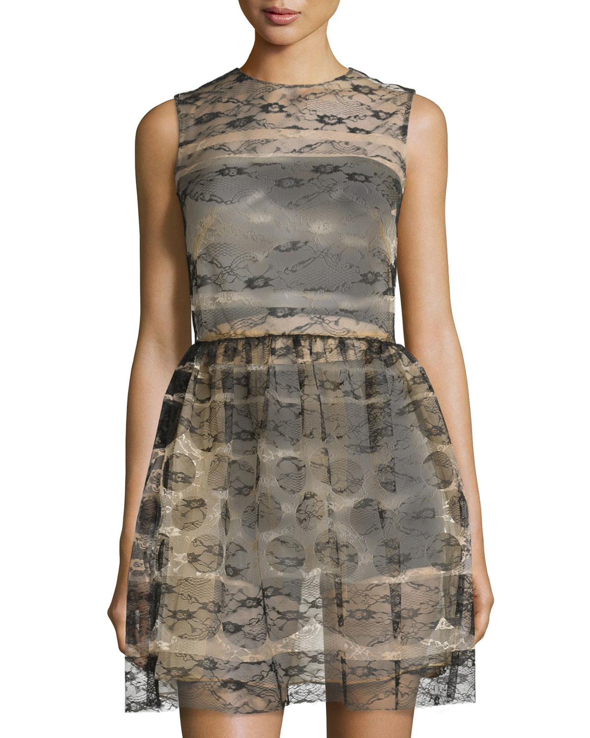 Red valentino Sleeveless Lace Embroidered Dress in Black | Lyst