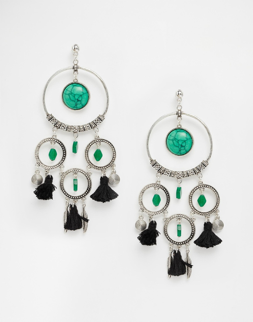 Asos Badlands Feather & Tassel Dreamcatcher Earrings in ...