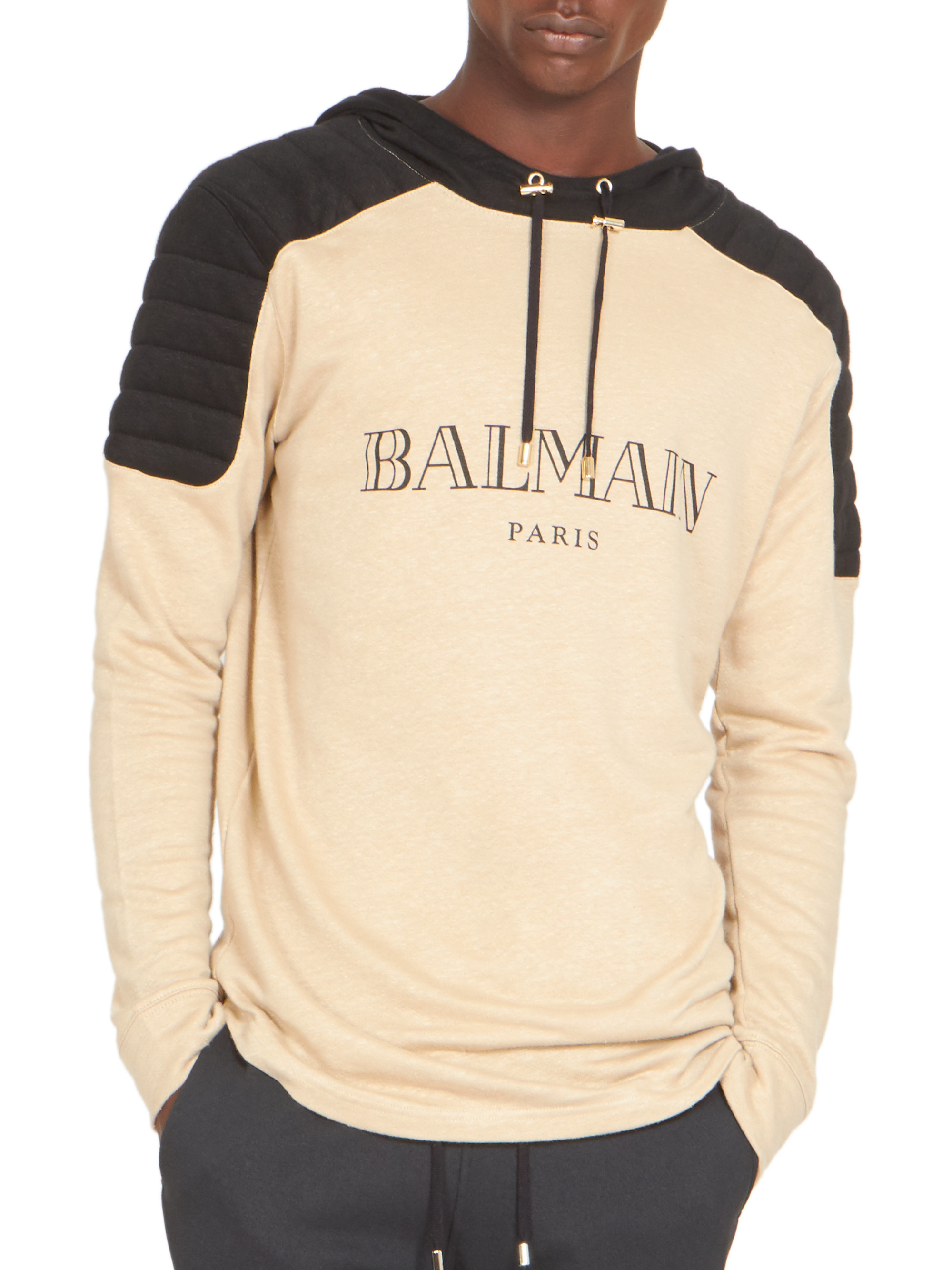Balmain Linen Logo Biker Sweatshirt in Beige-Black (Natural) for Men - Lyst