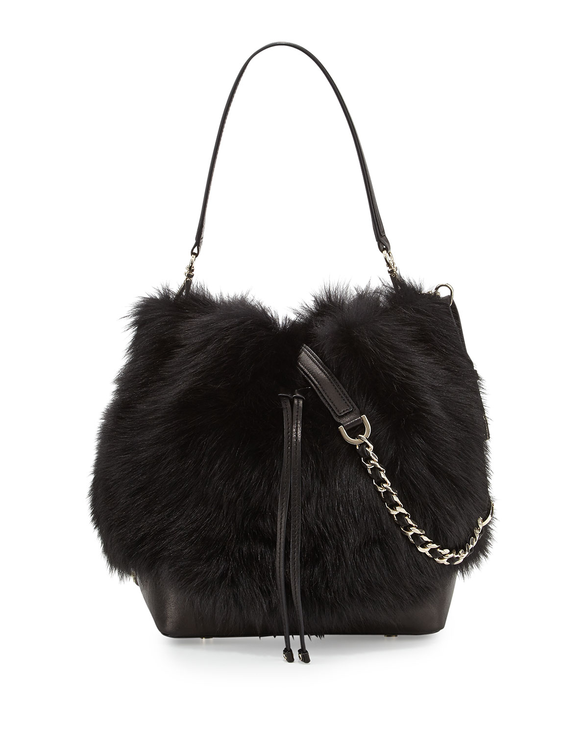 Alice + olivia Shearling Fur Bucket Bag in Black | Lyst