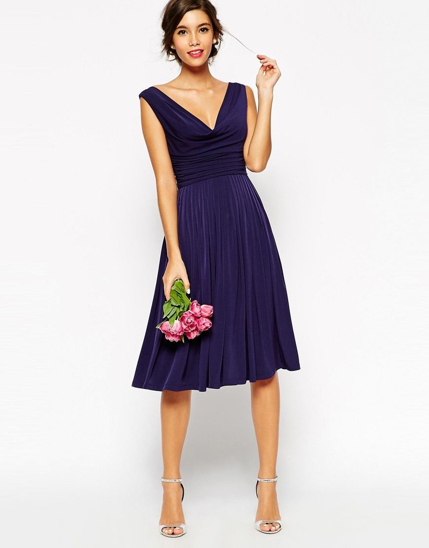 asos navy pleated dress