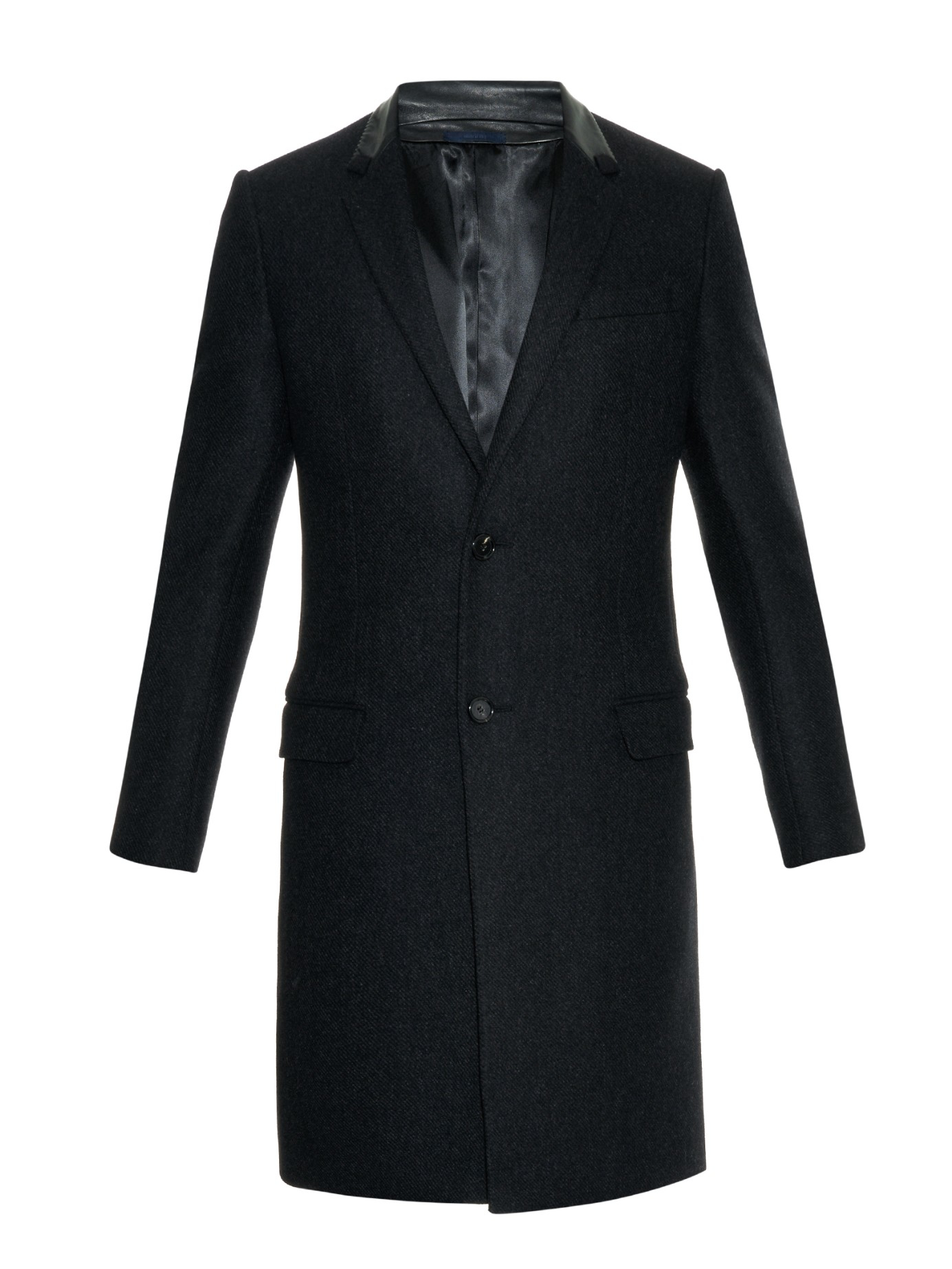 Lyst - Lanvin Leather-collar Wool Overcoat in Black for Men