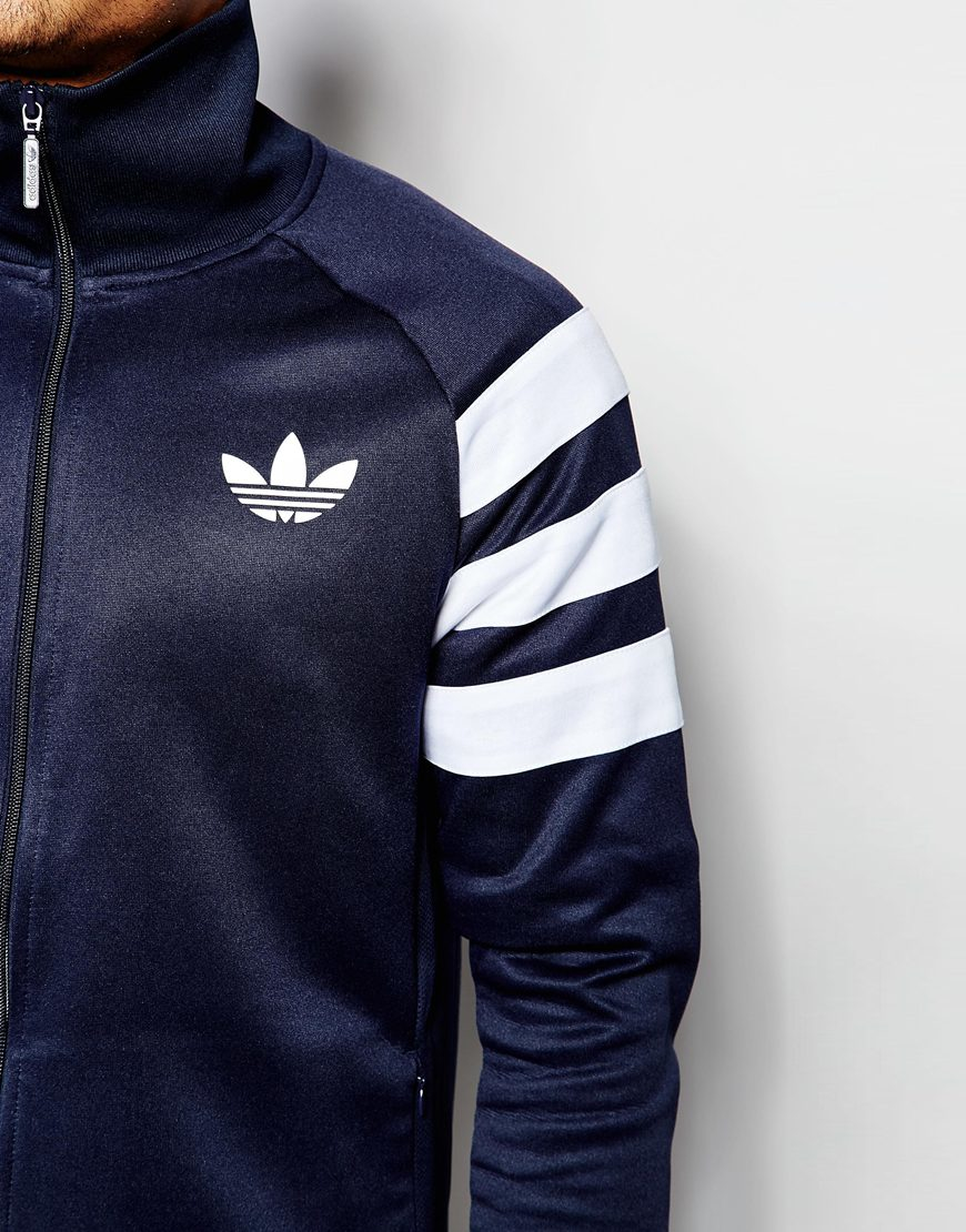 adidas Originals Synthetic Track Jacket With Sleeve Stripes Aj7676 in Blue  for Men | Lyst