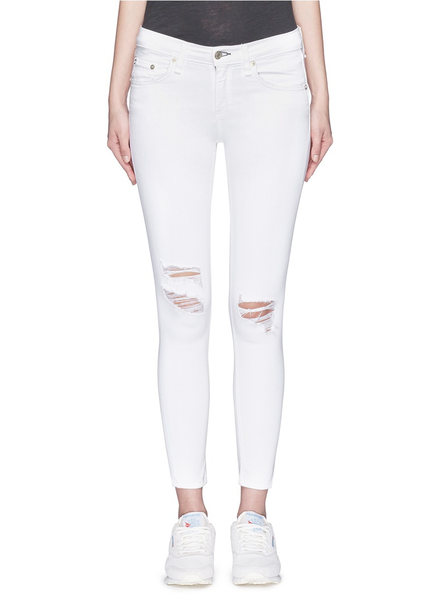 Rag & Bone 'capri' Ripped Cropped Skinny Jeans in White | Lyst