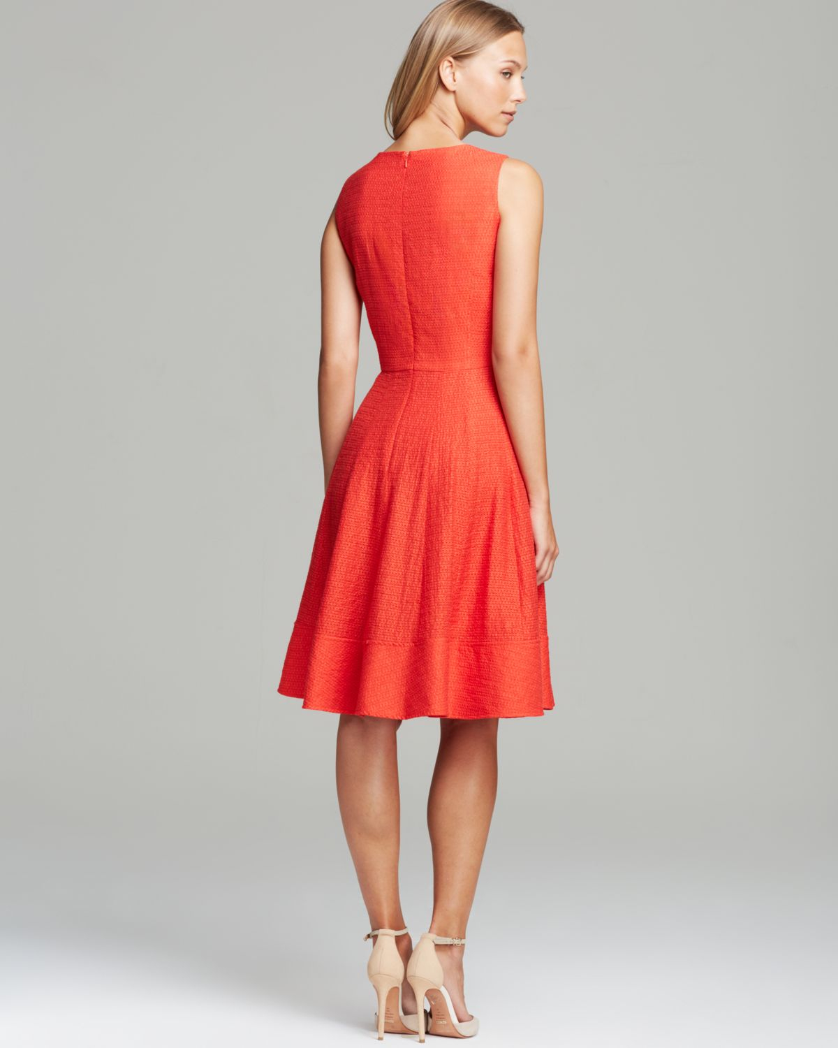 Lyst Anne Klein Dress Sleeveless Sheer Pique Fit and Flare in Red