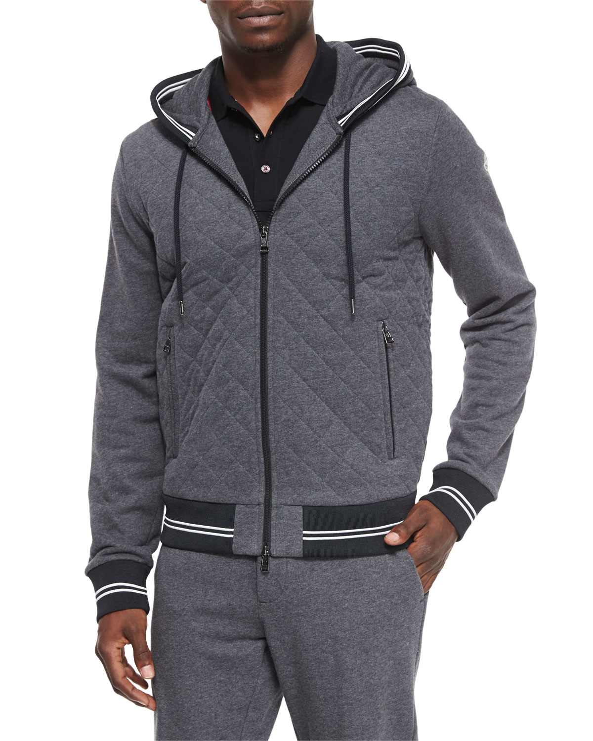 quilted hooded sweatshirt