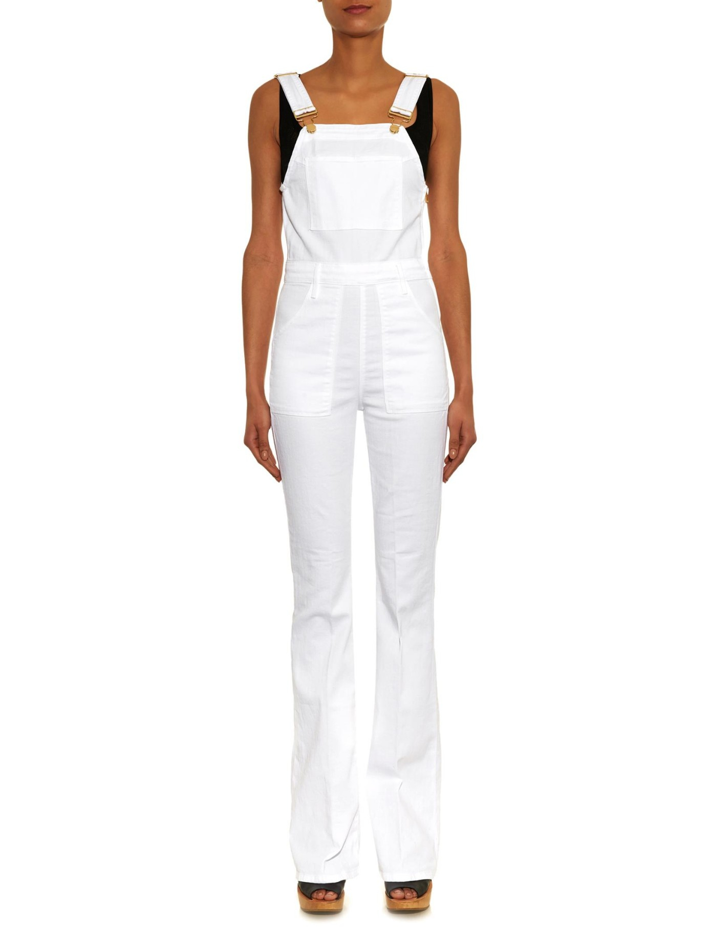 FRAME Le High Flare Denim Overalls in White | Lyst