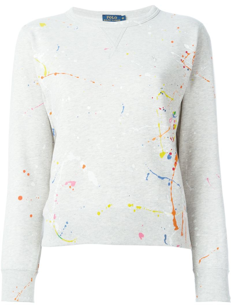 Polo Ralph Lauren Cotton Paint Splatter Sweater in Gray | Lyst