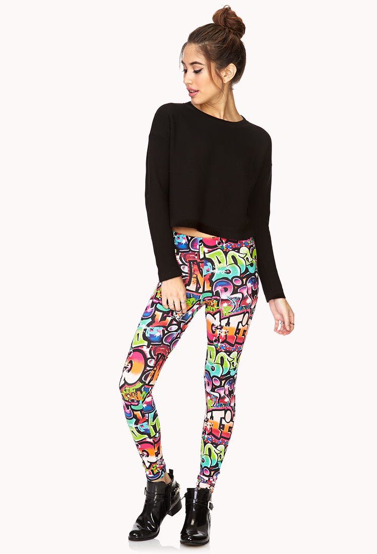  Forever  21  Forever  Cool Graffiti Leggings  Lyst