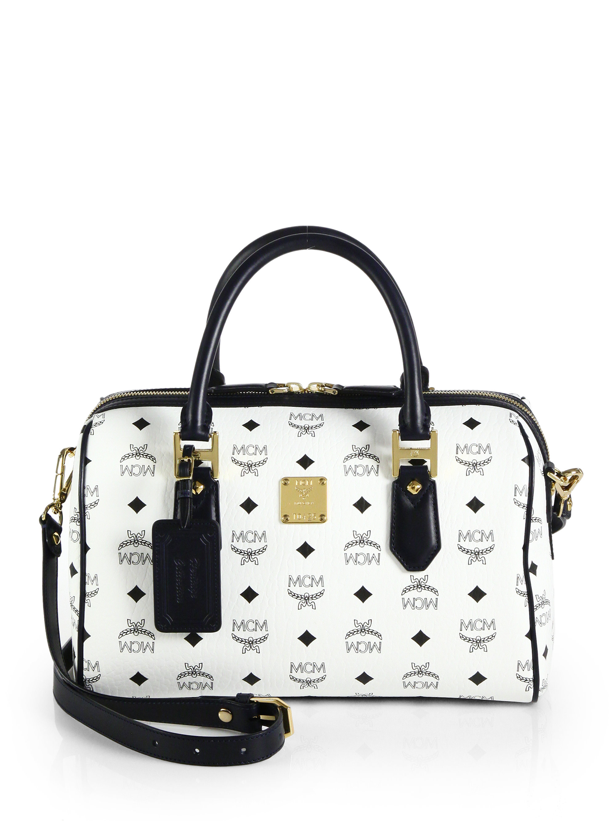 mcm black and white purse