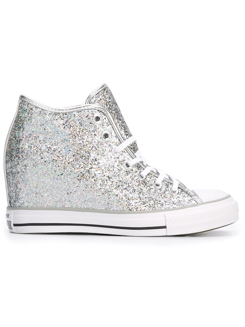 Converse High Top Concealed Wedge Sneakers in Silver (GREY) | Lyst