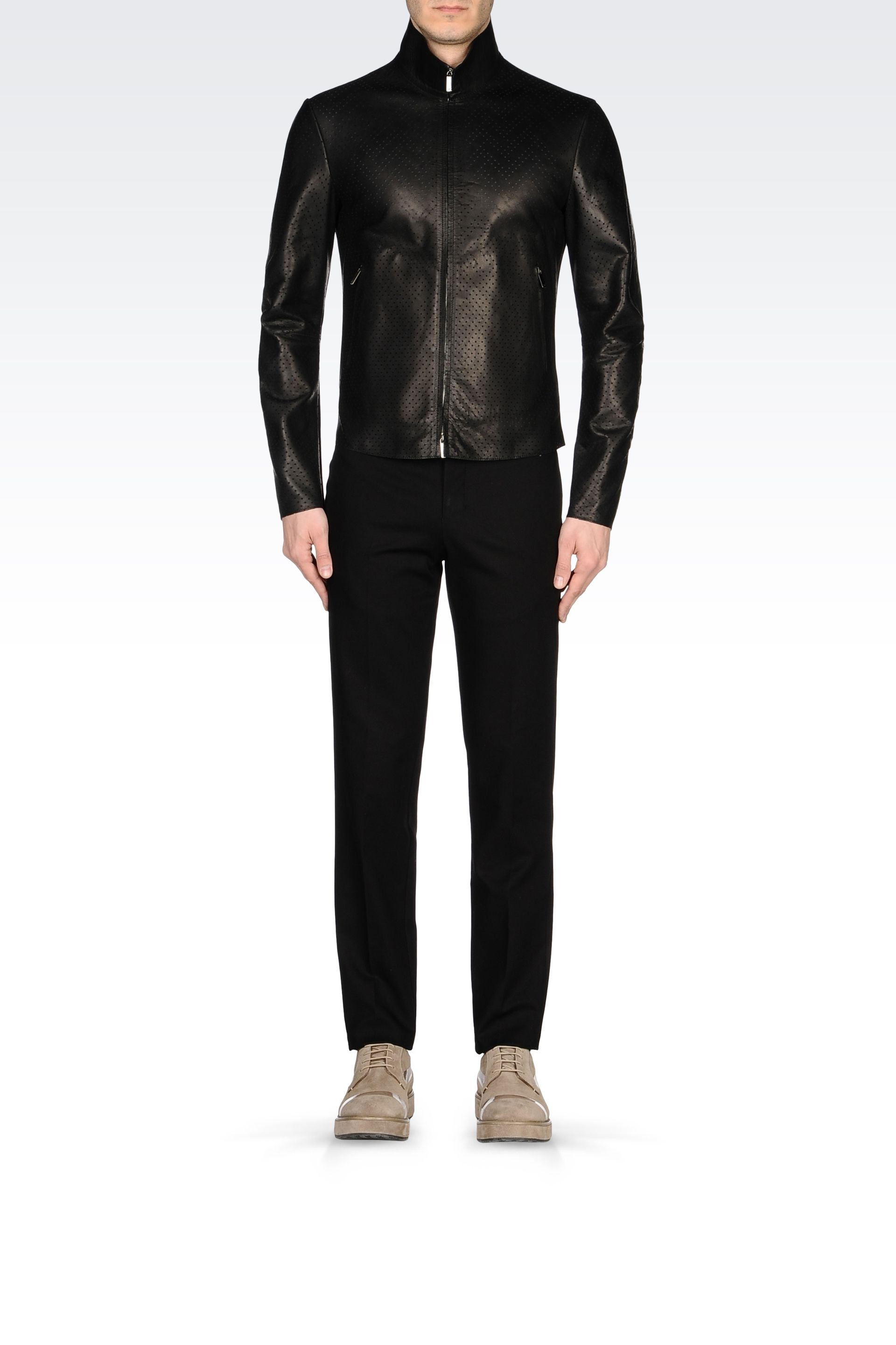 Emporio armani Leather Jacket in Black for Men | Lyst
