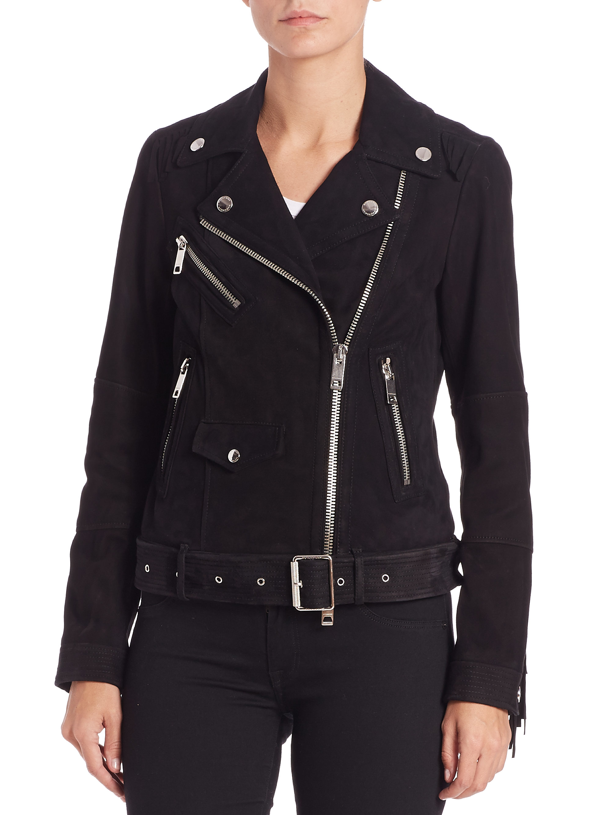 Women S Black Arnstead Fringe Suede Biker Jacket