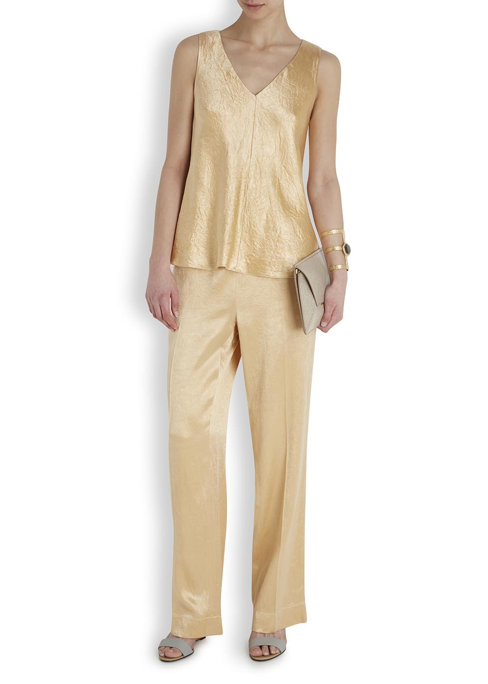 The row Indy Gold Wide Leg Satin Trousers in Gold | Lyst