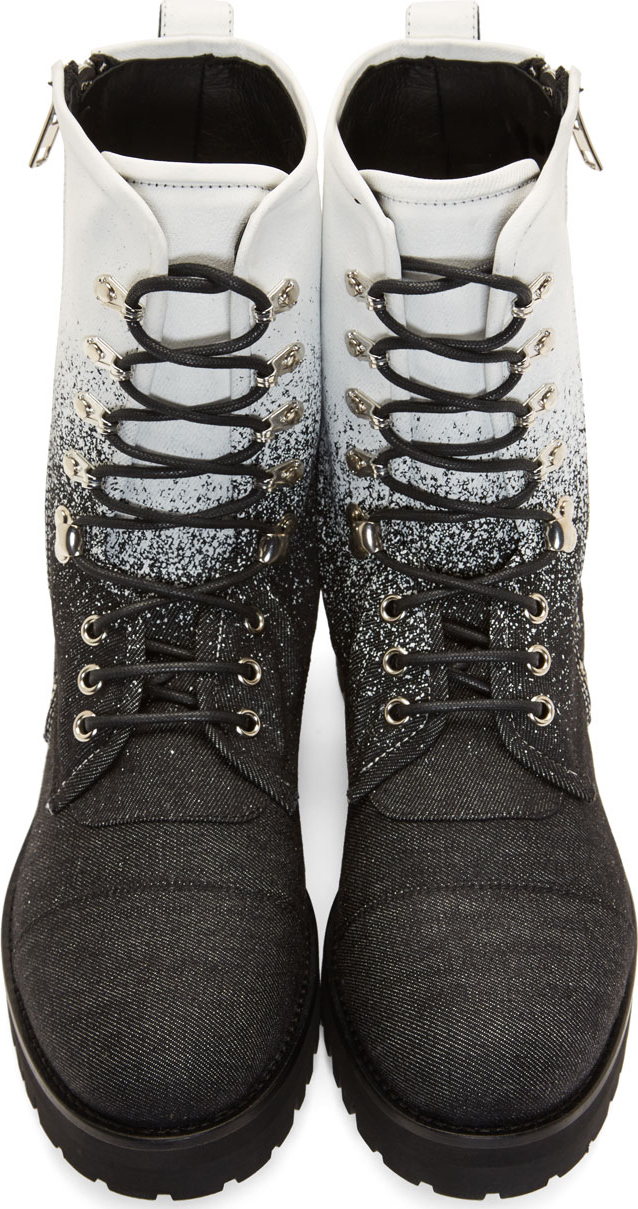 McQ Black And White Spraypainted Denim Combat Boots for Men - Lyst