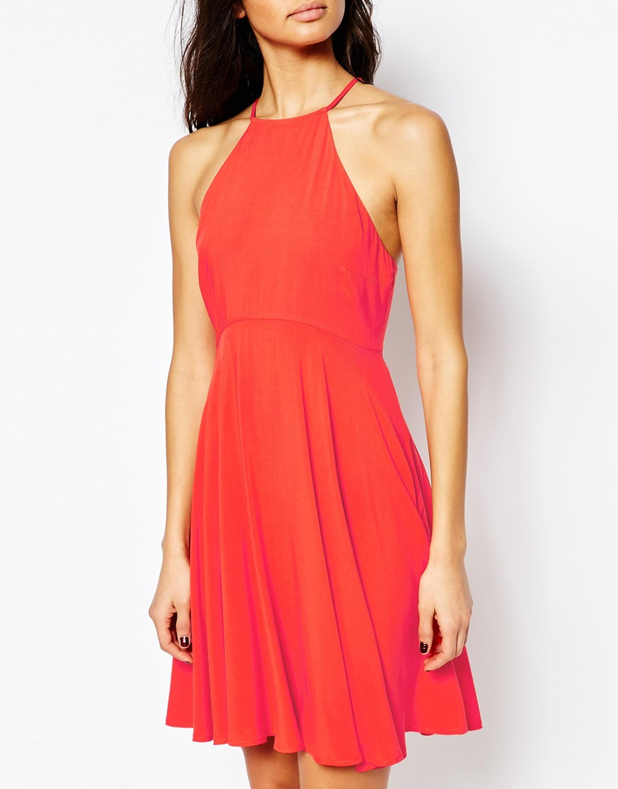 Mango Halter Neck Swing Dress in Red Lyst