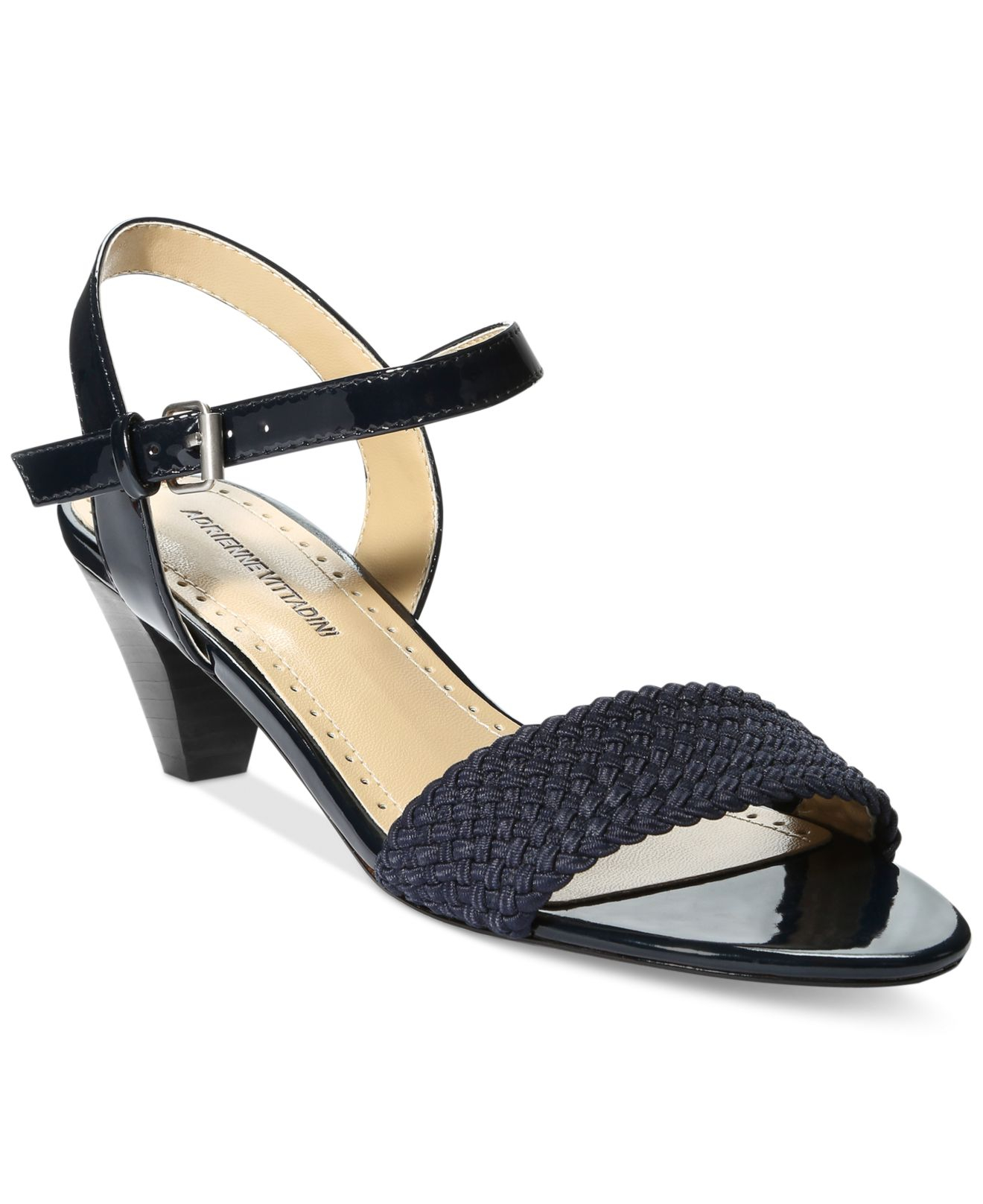 Adrienne Vittadini Carinda Low Heel City Sandals in Navy (Blue) - Lyst