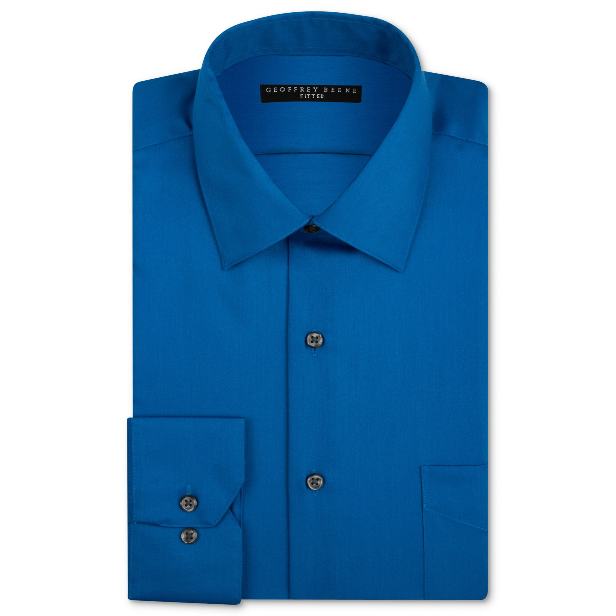 Geoffrey Beene Fitted Sateen Solid Dress Shirt in Blue for Men (Blue ...