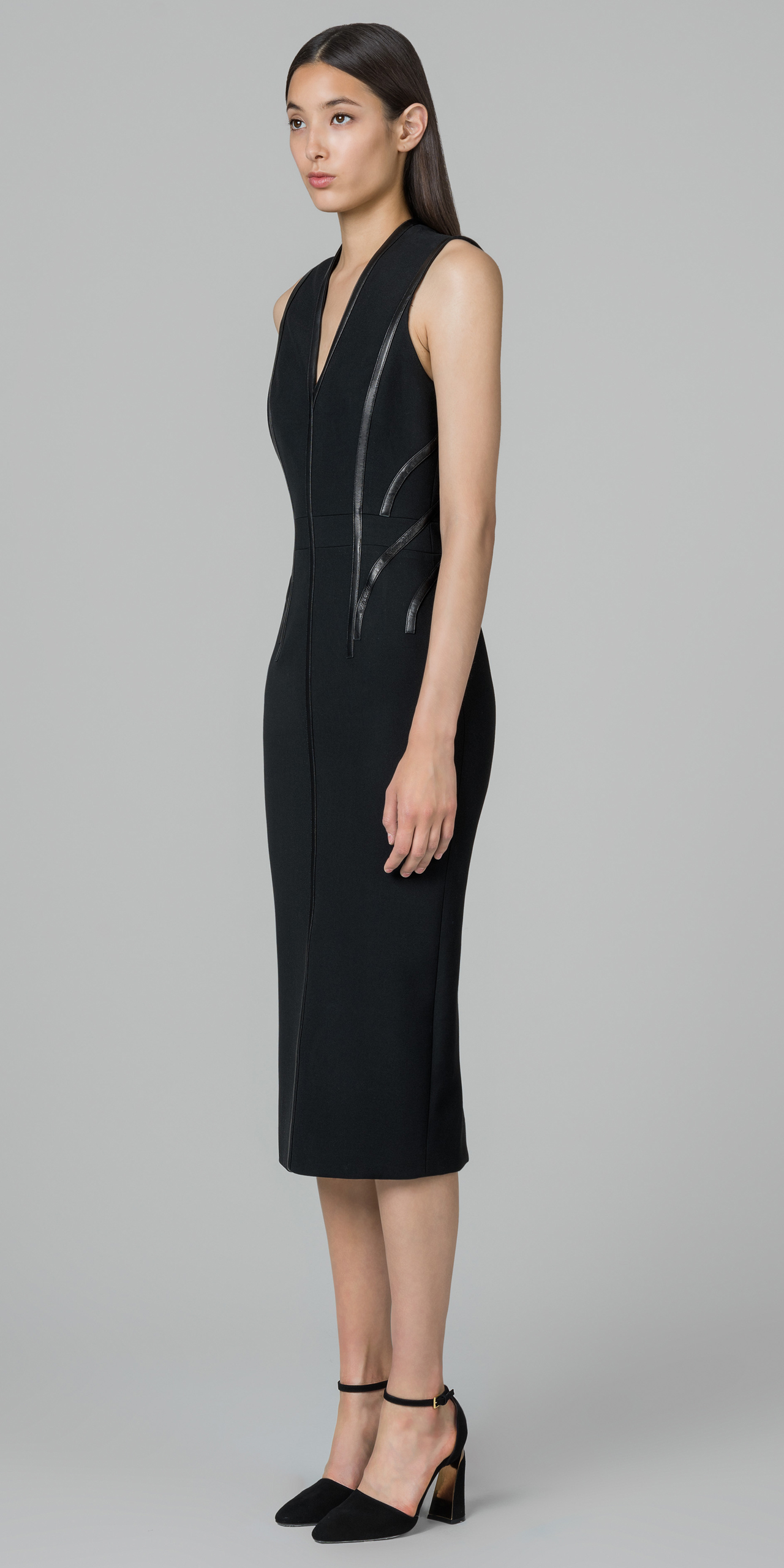 Lyst Kimora Lee Simmons Leather Banded Vneck Dress in Black